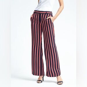 Banana Republic Navy Wide-Leg Pants with Coral Stripes